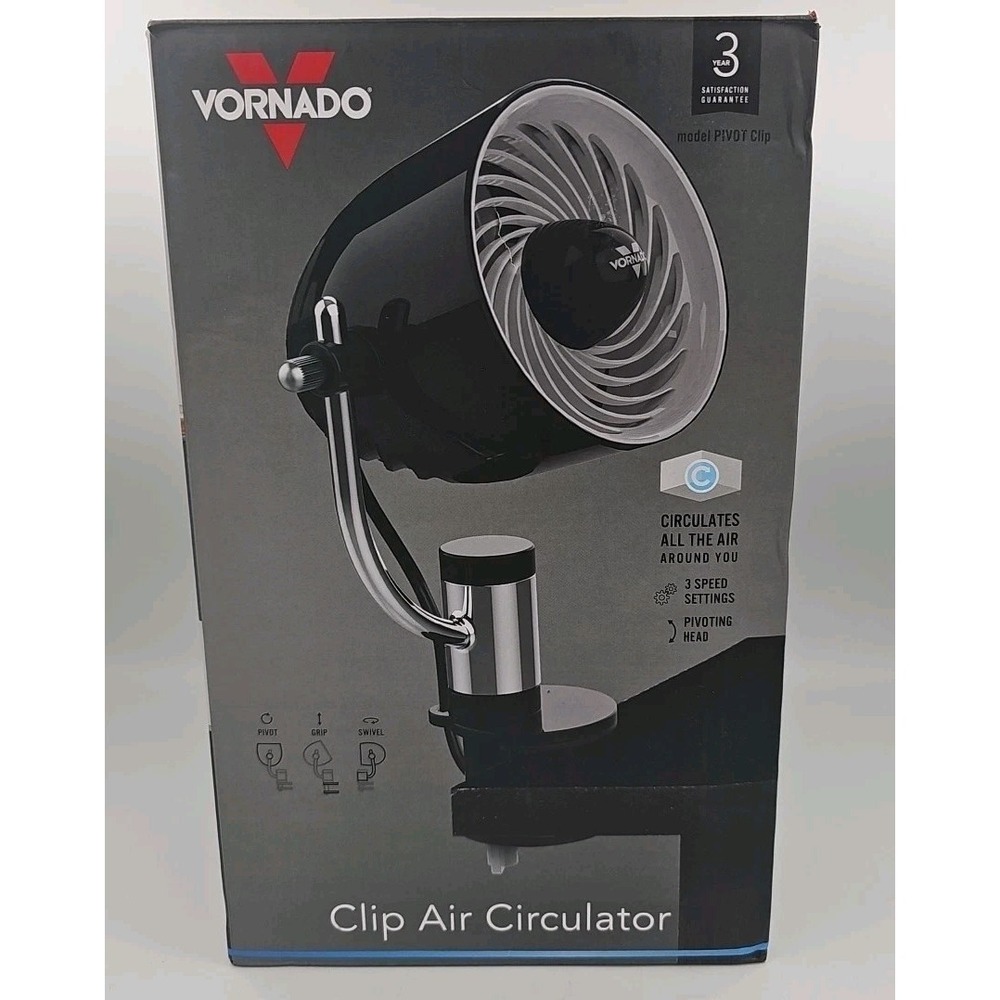 Vornado Pivot Personal Air Circulator Clip Fan w/Multi-Surface Mount Black